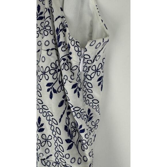 Loft Floral Cutout Back Mini Dress Square Neck Womens 12 New Blue White - Picture 9 of 14